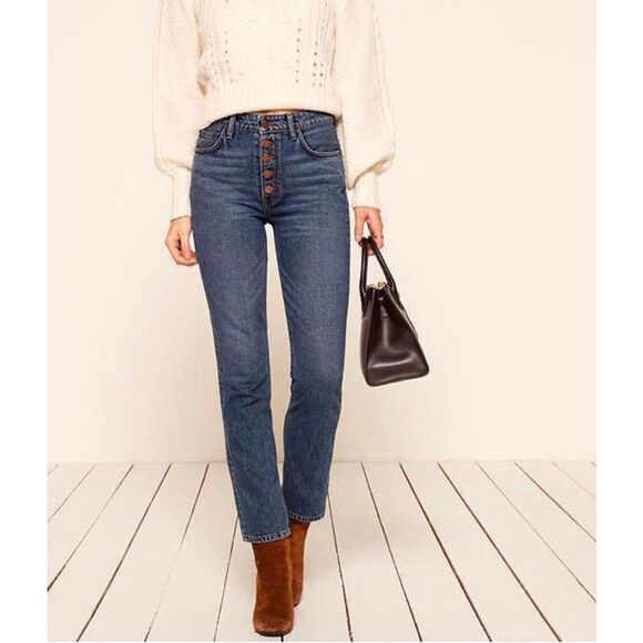 Reformation Winona Slim High Rise Button Fly Jeans in Baltic Wash Blue Size 27 - Picture 4 of 12